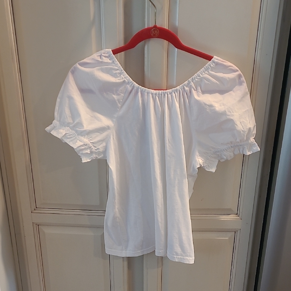 J. Crew Factory White Puff Sleeve Blouse